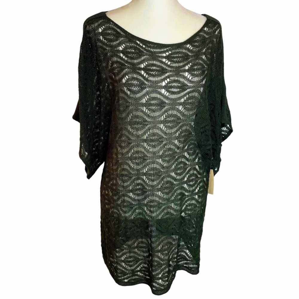 Coldwater Creek Boho Crochet Knit Sweater NWT Size 14 Large Army Olive Green